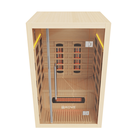 Empire Kove 2-Person Infrared Sauna Cabin – Hemlock Wood, Glass Front, Bluetooth & Full Spectrum Heating | KOVE-INF2 - Graded Item Indoor Infrared Saunas KOVE