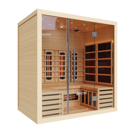Kove 4 Person Infrared Sauna Cabin – Hemlock Wood, Glass Front, Bluetooth & Full Spectrum Heating | KOVE-INF4 Indoor Infrared Saunas Kove Designs