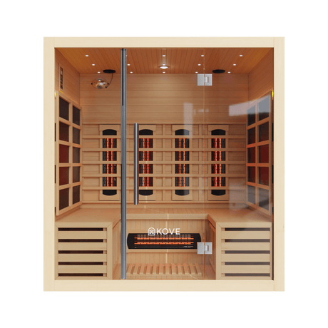 Kove 4 Person Infrared Sauna Cabin – Hemlock Wood, Glass Front, Bluetooth & Full Spectrum Heating | KOVE-INF4 Indoor Infrared Saunas Kove Designs