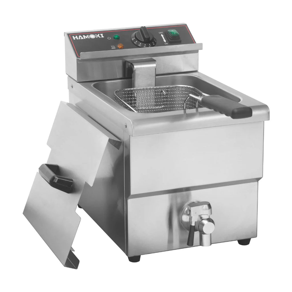 Hamoki Commercial Countertop Electric Fryer - 8 Litre Single Tank with Drain Tap | 101109 Countertop Electric Fryers Hamoki