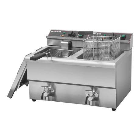 Hamoki Commercial Countertop Electric Fryer Twin Tank - 8+8 Litre with Drain Taps | 101110 Countertop Electric Fryers Hamoki