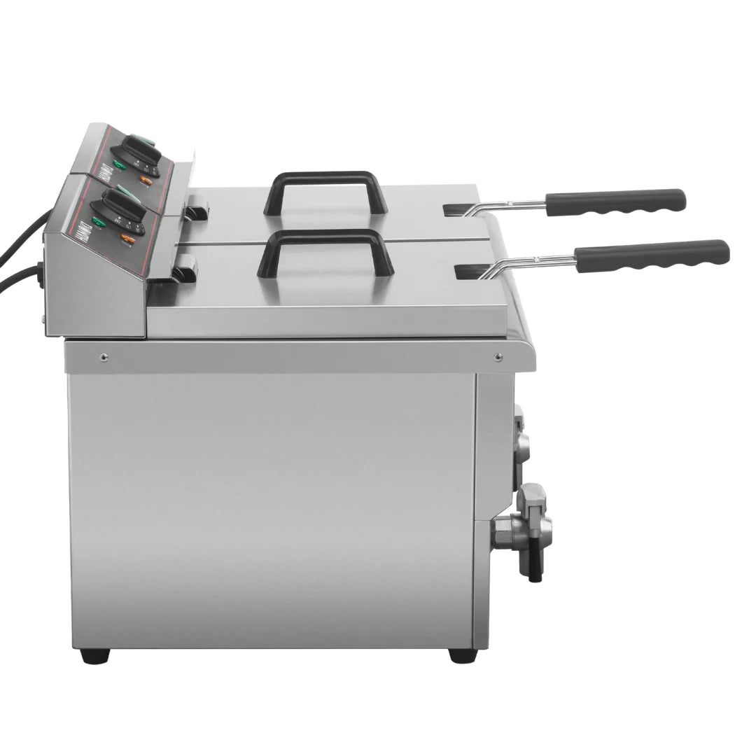 Hamoki Commercial Countertop Electric Fryer Twin Tank - 8+8 Litre with Drain Taps | 101110 Countertop Electric Fryers Hamoki