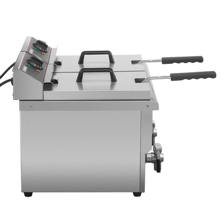 Hamoki Commercial Countertop Electric Fryer Twin Tank - 8+8 Litre with Drain Taps | 101110 Countertop Electric Fryers Hamoki