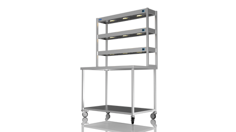 Nordstar Mobile Centre Table Bench With 3 Tier Heated Gantry Chefs Pass 1200mm | TTCMCB1200 Stainless Steel Tables with Overshelf Nordstar