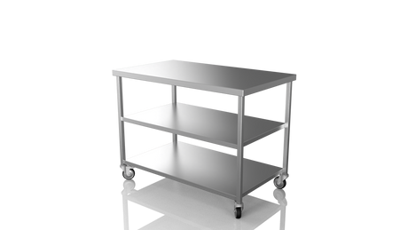 Nordstar Mobile Centre Table Bench with 2 Undershelves 1200mm Wide | NSMCB1200MS Stainless Steel Tables with Castors Nordstar