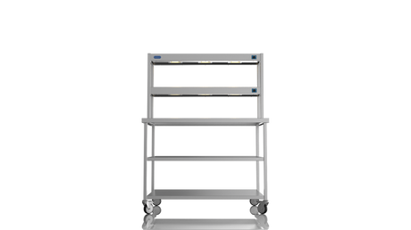 Nordstar Mobile Centre Table Bench With 2 Tier Heated Gantry Chefs Pass 1200mm | DTCMCB1200MS Stainless Steel Tables with Overshelf Nordstar