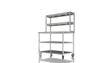 Nordstar Mobile Centre Table Bench With 2 Tier Heated Gantry Chefs Pass 1200mm | DTCMCB1200MS Stainless Steel Tables with Overshelf Nordstar