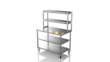 Nordstar Mobile Centre Table Bench With 2 Tier Heated Gantry Chefs Pass 1200mm | DTCMCB1200MS Stainless Steel Tables with Overshelf Nordstar