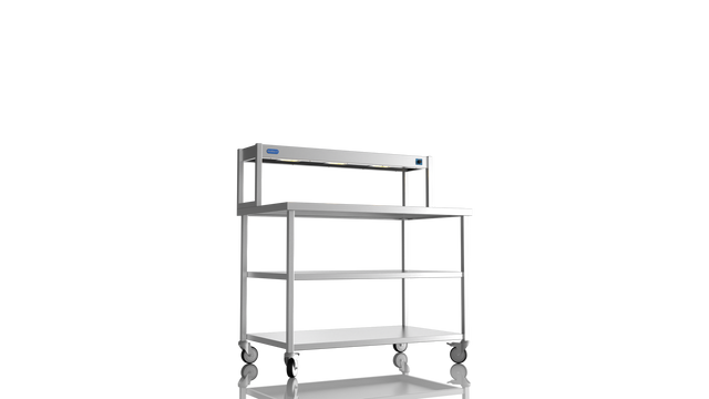 Nordstar Mobile Centre Table Bench With Heated Gantry Chefs Pass 1200mm | STCMCB1200MS Stainless Steel Tables with Overshelf Nordstar