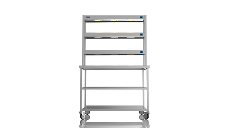 Nordstar Mobile Centre Table Bench With 3 Tier Heated Gantry Chefs Pass 1200mm | TTCMCB1200MS Stainless Steel Tables with Overshelf Nordstar