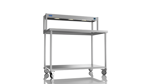 Nordstar Mobile Centre Table Bench With Heated Gantry Chefs Pass 1200mm | STCMCB1200 Stainless Steel Tables with Overshelf Nordstar