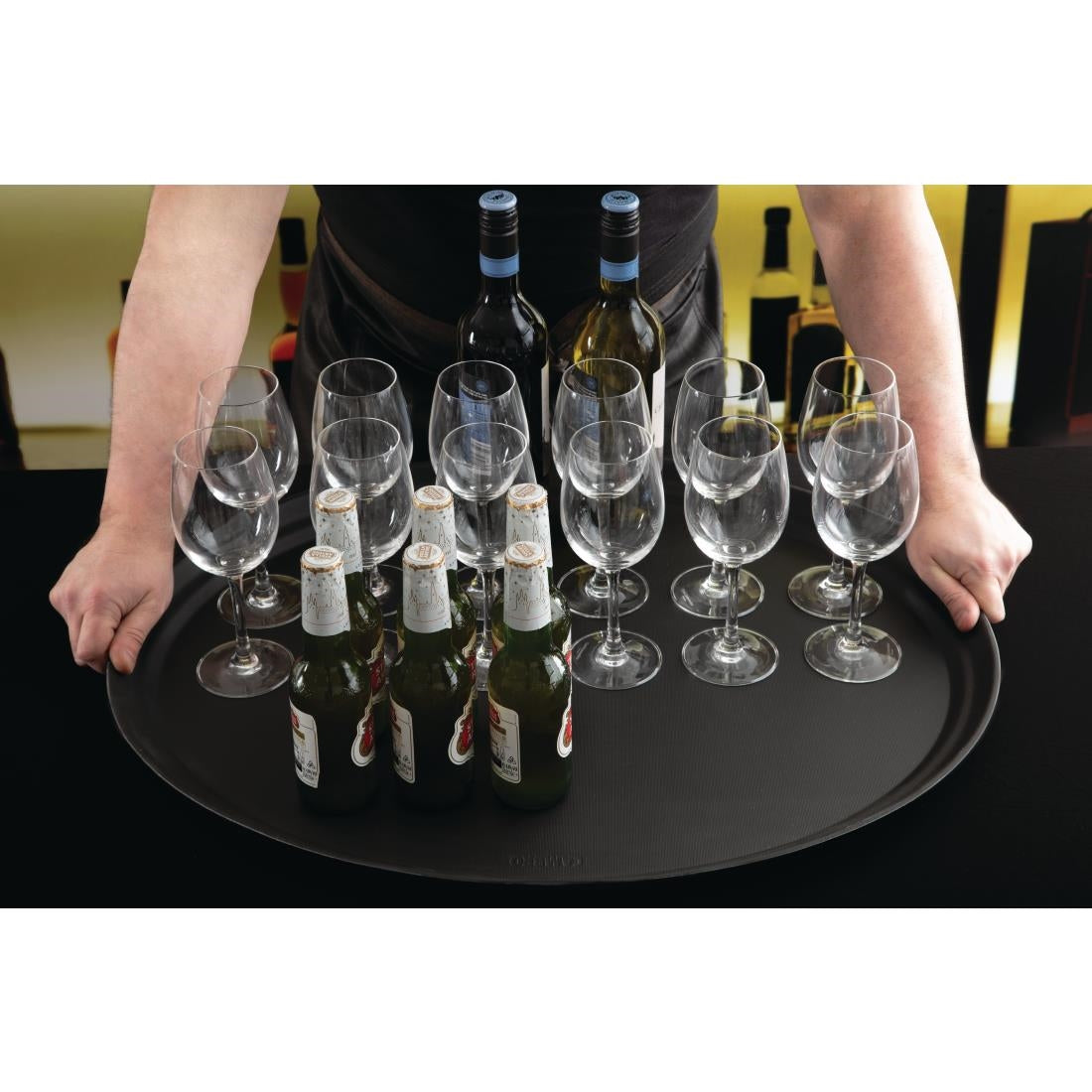 Cambro Camtread Large Fibreglass Oval Non-Slip Tray Black 600mm - DM783  Cambro   