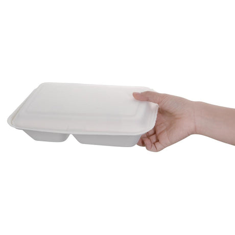 Fiesta Compostable Bagasse Hinged 2-Compartment Food Containers 253mm (Pack of 200) - FC524  Fiesta   