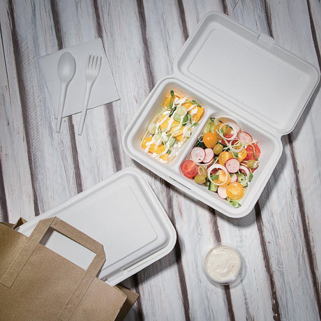 Fiesta Compostable Bagasse Hinged 2-Compartment Food Containers 253mm (Pack of 200) - FC524  Fiesta   
