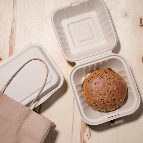 Fiesta Compostable Bagasse Burger Boxes Natural Colour 152mm (Pack of 500) - FC542  Fiesta   