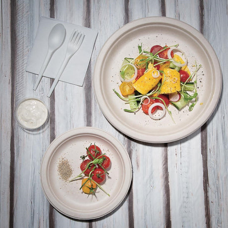 Fiesta Compostable Bagasse Round Plates Natural Colour 181mm (Pack of 50) - FC546  Fiesta   