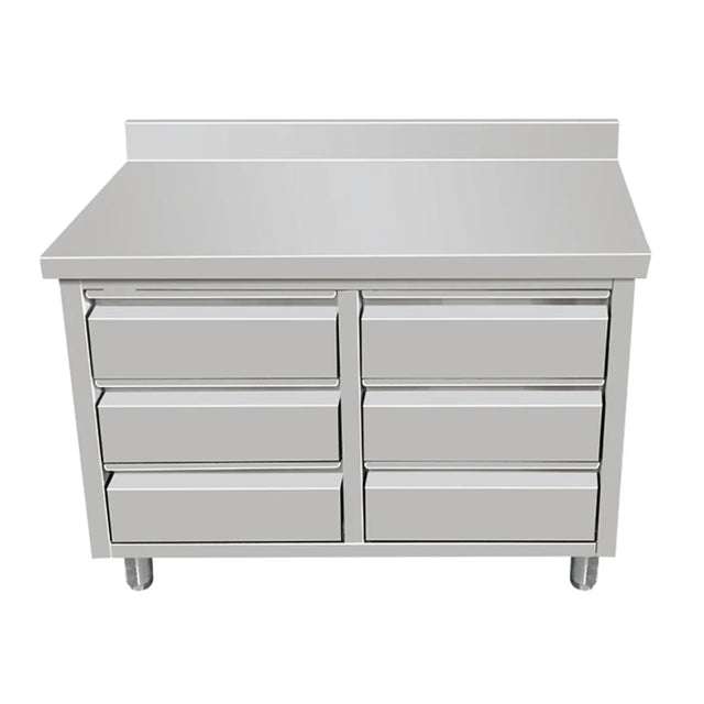 Hamoki Stainless Steel Worktable Unit With 6 Drawers & Upstand 1000mm Wide | 141063 Stainless Steel Worktops With Cupboards Hamoki