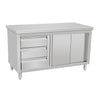 Hamoki Stainless Steel Worktable Cupboard With Sliding Doors & 3 Drawers 1200mm Wide | 141064 Stainless Steel Worktops With Cupboards Hamoki
