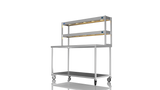 Nordstar Mobile Centre Table Bench With 2 Tier Heated Gantry Chefs Pass 1500mm | DTCMCB1500 Stainless Steel Tables with Overshelf Nordstar