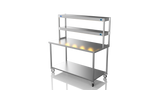 Nordstar Mobile Centre Table Bench With 2 Tier Heated Gantry Chefs Pass 1500mm | DTCMCB1500 Stainless Steel Tables with Overshelf Nordstar