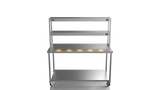 Nordstar Mobile Centre Table Bench With 2 Tier Heated Gantry Chefs Pass 1500mm | DTCMCB1500 Stainless Steel Tables with Overshelf Nordstar