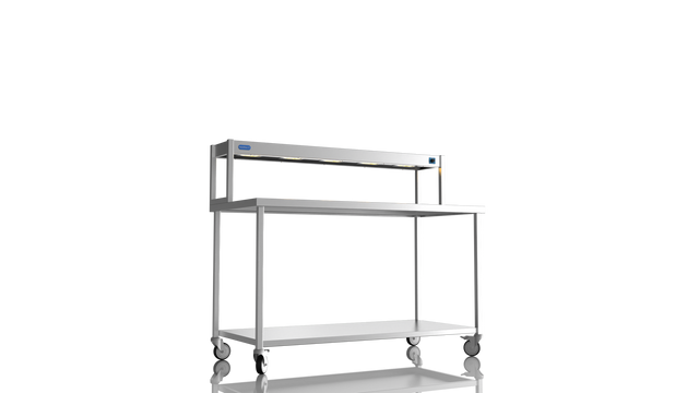 Nordstar Mobile Centre Table Bench With Heated Gantry Chefs Pass 1500mm | STCMCB1500 Stainless Steel Tables with Overshelf Nordstar