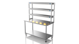 Nordstar Mobile Centre Table Bench With 3 Tier Heated Gantry Chefs Pass 1500mm | TTCMCB1500 Stainless Steel Tables with Overshelf Nordstar