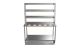 Nordstar Mobile Centre Table Bench With 3 Tier Heated Gantry Chefs Pass 1500mm | TTCMCB1500 Stainless Steel Tables with Overshelf Nordstar