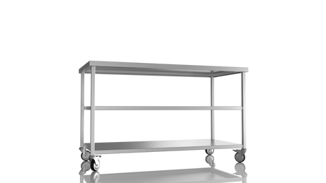 Nordstar Mobile Centre Table Bench with 2 Undershelves 1500mm Wide | NSMCB1500MS Stainless Steel Tables with Castors Nordstar