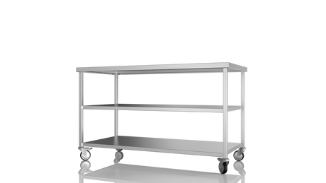 Nordstar Mobile Centre Table Bench with 2 Undershelves 1500mm Wide | NSMCB1500MS Stainless Steel Tables with Castors Nordstar