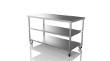 Nordstar Mobile Centre Table Bench with 2 Undershelves 1500mm Wide | NSMCB1500MS Stainless Steel Tables with Castors Nordstar