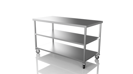 Nordstar Mobile Centre Table Bench with 2 Undershelves 1500mm Wide | NSMCB1500MS Stainless Steel Tables with Castors Nordstar