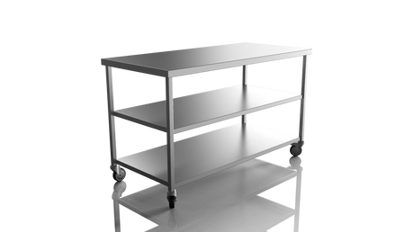 Nordstar Mobile Centre Table Bench with 2 Undershelves 1500mm Wide | NSMCB1500MS Stainless Steel Tables with Castors Nordstar