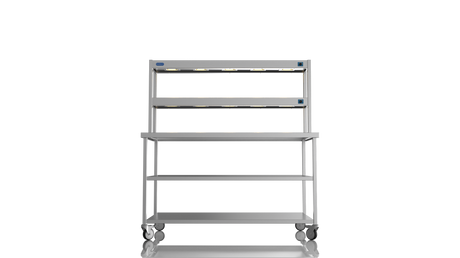 Nordstar Mobile Centre Table Bench With 2 Tier Heated Gantry Chefs Pass 1500mm | DTCMCB1500MS Stainless Steel Tables with Overshelf Nordstar