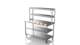 Nordstar Mobile Centre Table Bench With 2 Tier Heated Gantry Chefs Pass 1500mm | DTCMCB1500MS Stainless Steel Tables with Overshelf Nordstar