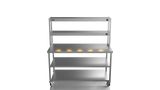 Nordstar Mobile Centre Table Bench With 2 Tier Heated Gantry Chefs Pass 1500mm | DTCMCB1500MS Stainless Steel Tables with Overshelf Nordstar