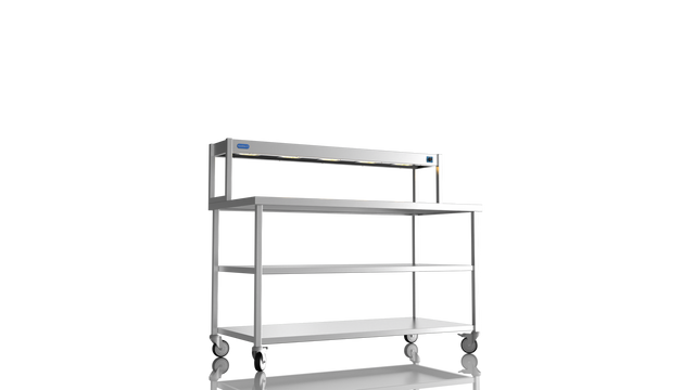 Nordstar Mobile Centre Table Bench With Heated Gantry Chefs Pass 1500mm | STCMCB1500MS Stainless Steel Tables with Overshelf Nordstar