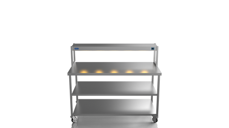 Nordstar Mobile Centre Table Bench With Heated Gantry Chefs Pass 1500mm | STCMCB1500MS Stainless Steel Tables with Overshelf Nordstar