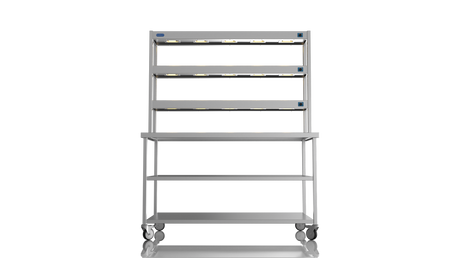 Nordstar Mobile Centre Table Bench With 3 Tier Heated Gantry Chefs Pass 1500mm | TTCMCB1500MS Stainless Steel Tables with Overshelf Nordstar