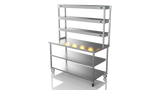 Nordstar Mobile Centre Table Bench With 3 Tier Heated Gantry Chefs Pass 1500mm | TTCMCB1500MS Stainless Steel Tables with Overshelf Nordstar