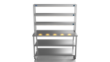 Nordstar Mobile Centre Table Bench With 3 Tier Heated Gantry Chefs Pass 1500mm | TTCMCB1500MS Stainless Steel Tables with Overshelf Nordstar