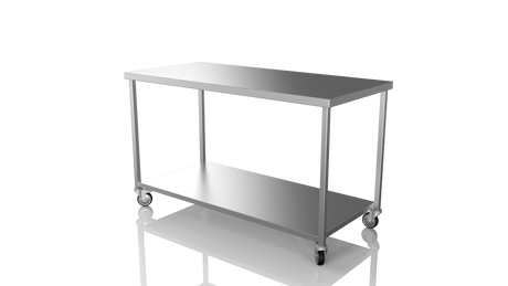 Nordstar Mobile Centre Table Bench With Undershelf 1500mm Wide | NSMCB1500 Stainless Steel Tables with Castors Nordstar