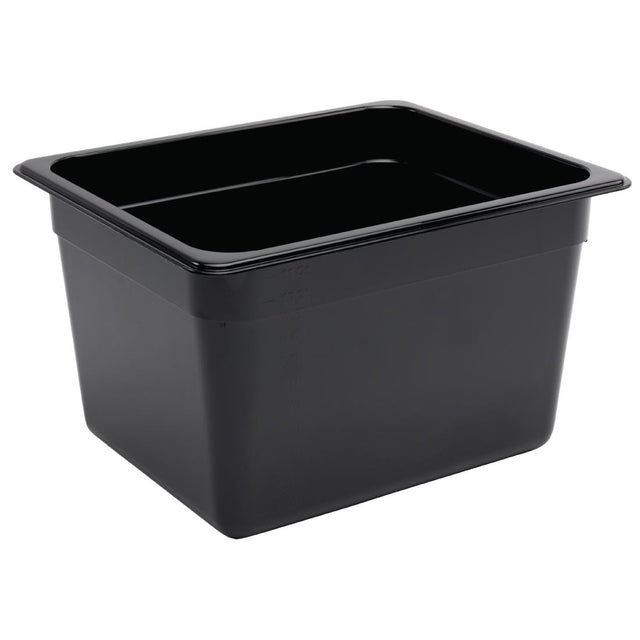 Vogue Polycarbonate 1/2 Gastronorm Container 200mm Black - U461  Vogue   