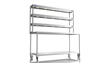 Nordstar Mobile Centre Table Bench With 3 Tier Heated Gantry Chefs Pass 1800mm | TTCMCB1800 Stainless Steel Tables with Overshelf Nordstar