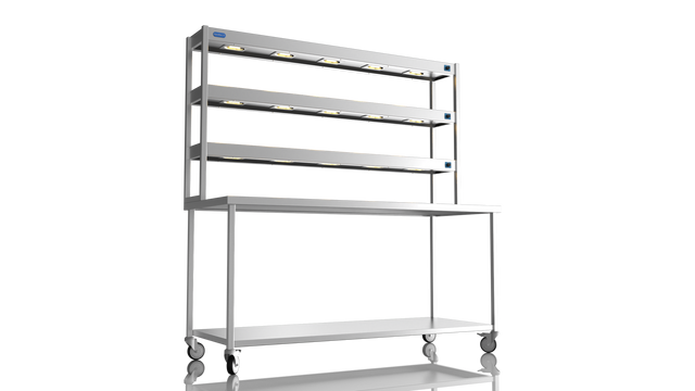 Nordstar Mobile Centre Table Bench With 3 Tier Heated Gantry Chefs Pass 1800mm | TTCMCB1800 Stainless Steel Tables with Overshelf Nordstar