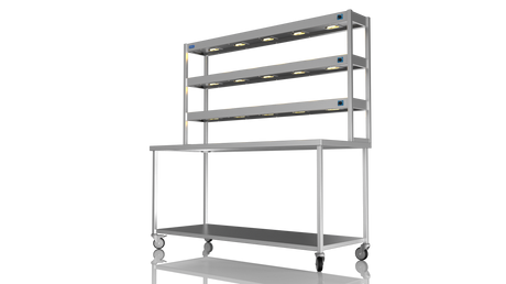 Nordstar Mobile Centre Table Bench With 3 Tier Heated Gantry Chefs Pass 1800mm | TTCMCB1800 Stainless Steel Tables with Overshelf Nordstar