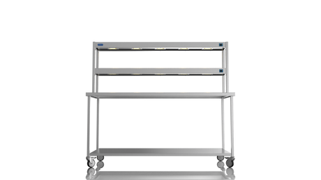 Nordstar Mobile Centre Table Bench With 2 Tier Heated Gantry Chefs Pass 1800mm | DTCMCB1800 Stainless Steel Tables with Overshelf Nordstar