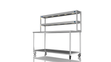 Nordstar Mobile Centre Table Bench With 2 Tier Heated Gantry Chefs Pass 1800mm | DTCMCB1800 Stainless Steel Tables with Overshelf Nordstar