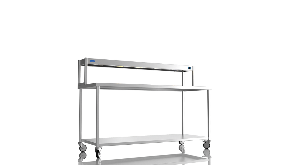 Nordstar Mobile Centre Table Bench With Heated Gantry Chefs Pass 1800mm | STCMCB1800 Stainless Steel Tables with Overshelf Nordstar