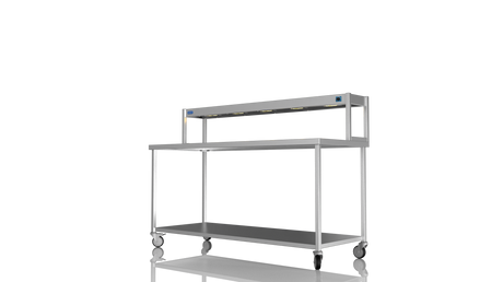 Nordstar Mobile Centre Table Bench With Heated Gantry Chefs Pass 1800mm | STCMCB1800 Stainless Steel Tables with Overshelf Nordstar